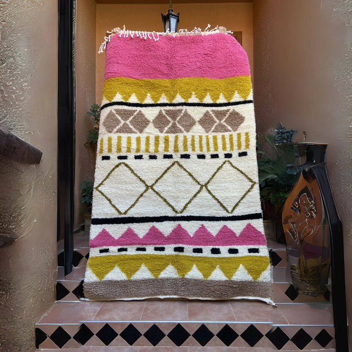 Colorful Pink berber rug Beni Ourain Handmade Natural Wool