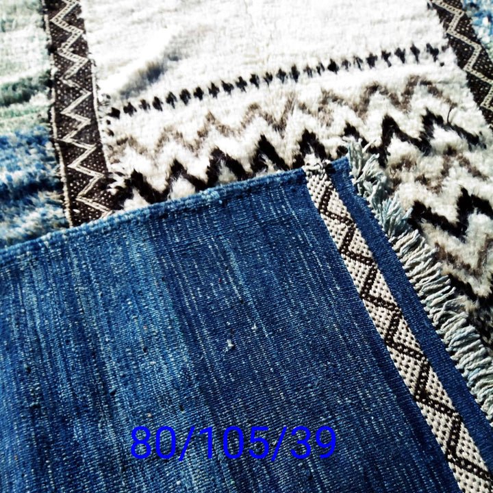 Blue and Green Stripes Moroccan Rug-Coopérative Bakiz-MyTindy