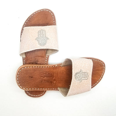 Blush Pink Real Leather Sandals with Hamsa