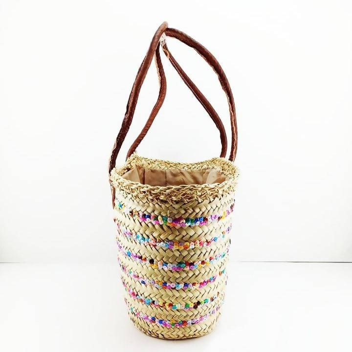 Moroccan Straw Bag Covered With Multicolored Sequins