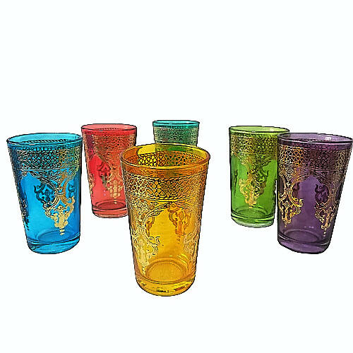 Set of 6 Traditional Moroccan Tea Glass - Multicolor