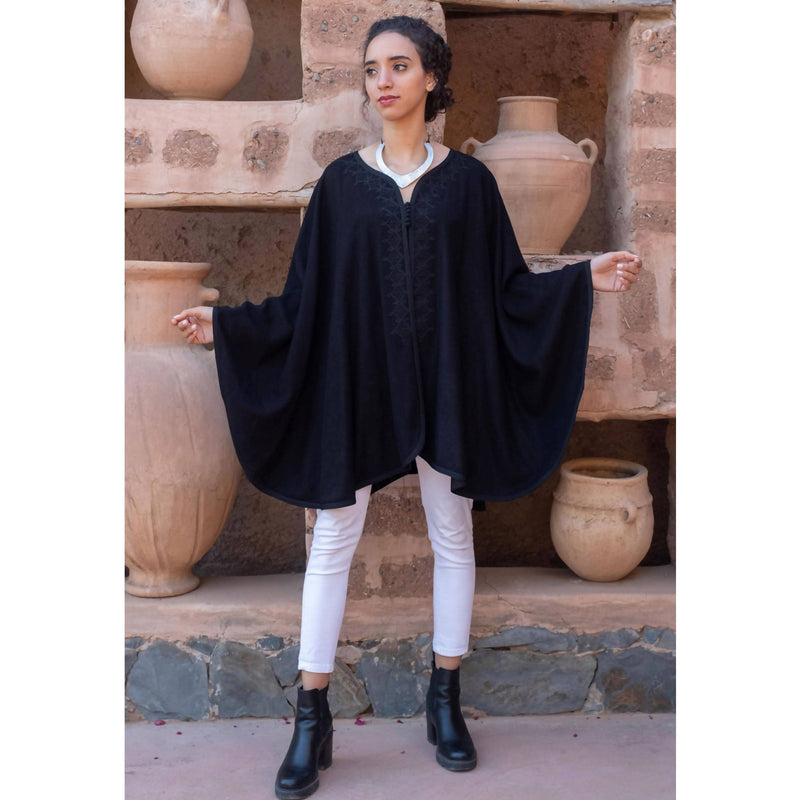 Embroidered wool and cashmere cape-Maison MFL-MyTindy