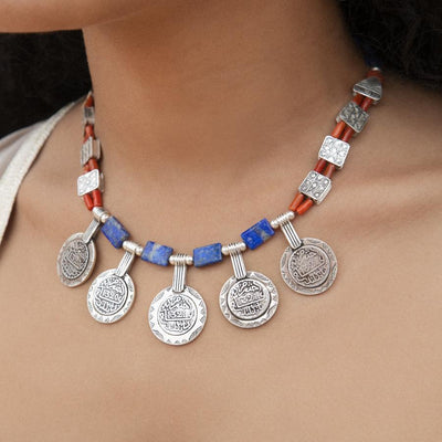 Blue Coral Coins Necklace-Yelli Jewels-MyTindy