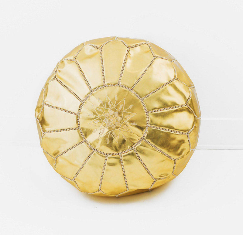 Round Gold Moroccan Pouf ( Faux Leather)-Moroccan Handicraft-MyTindy