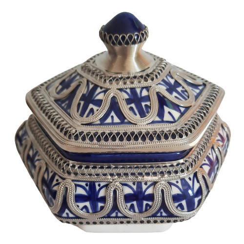 Moroccan Ceramic Sugar Jar with Metal II-Youssef hamlili-MyTindy