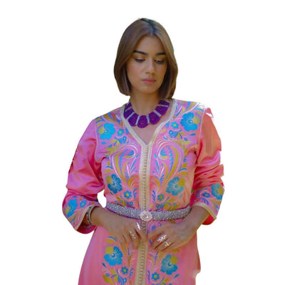 Embroidered Pink Kaftan-The Bels-MyTindy