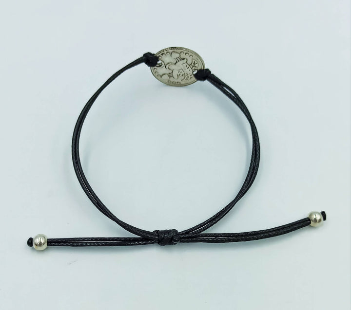 Tiznit - Silver Coin Bracelet with Black Cord-NK-Bijouterie-MyTindy