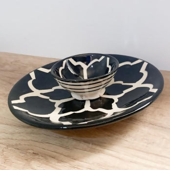 Plate and Bowl Moroccan Set Black & White