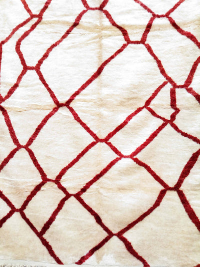 Red and White Moroccan Rug-Coopérative Bakiz-MyTindy