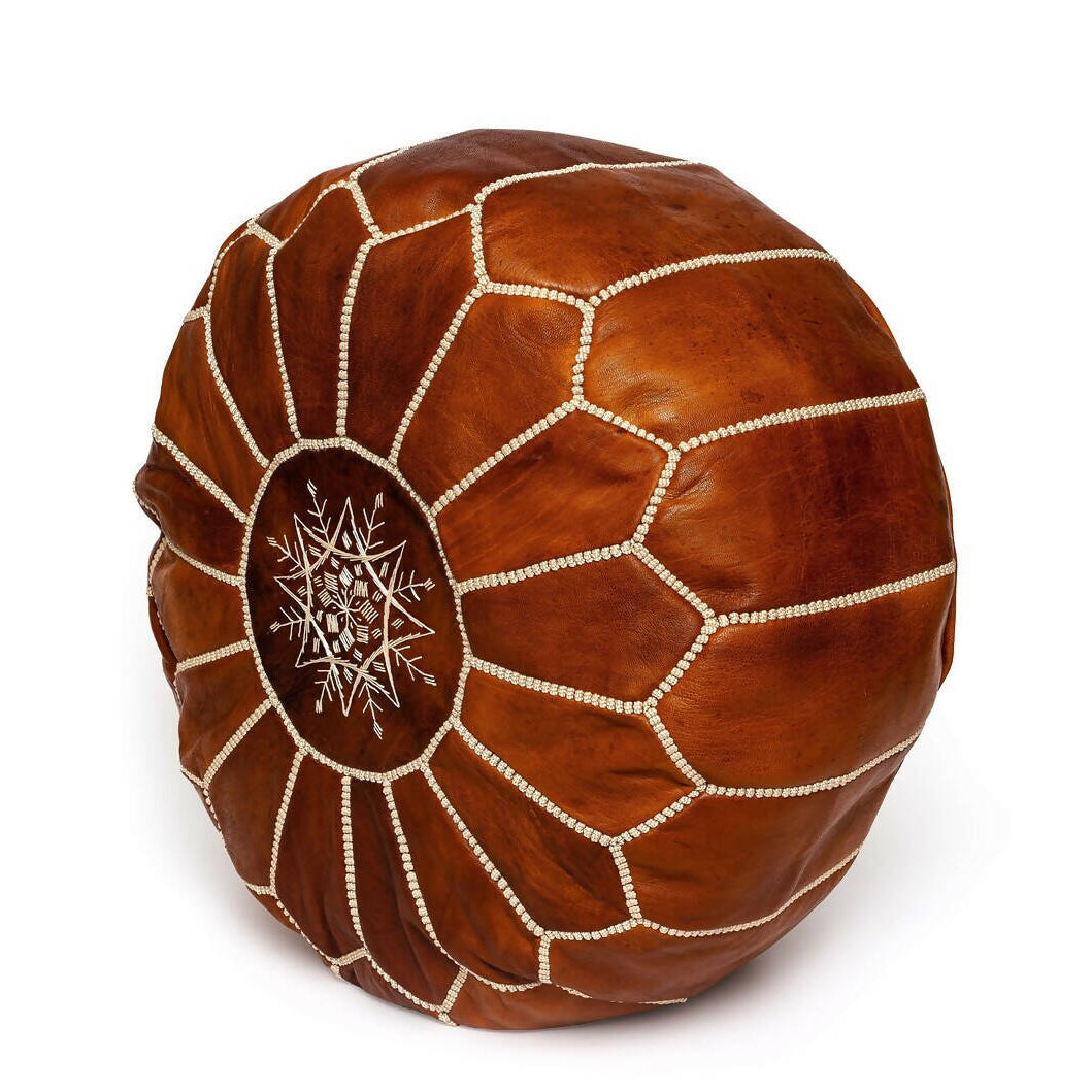 BROWN LEATHER MOROCCAN POUF