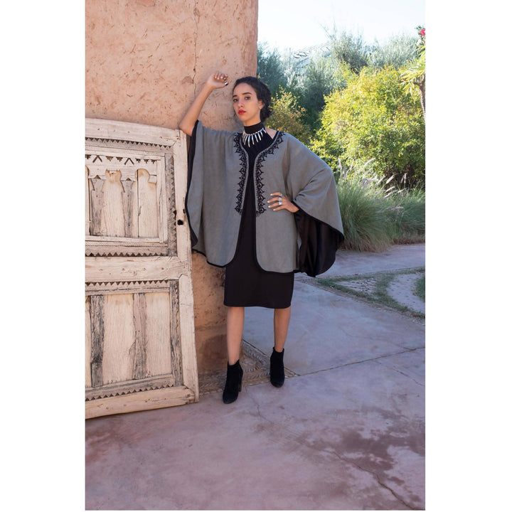 Embroidered wool and cashmere cape-Maison MFL-MyTindy