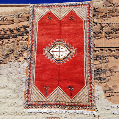 Traditional Red Moroccan Rug-Coopérative Bakiz-MyTindy