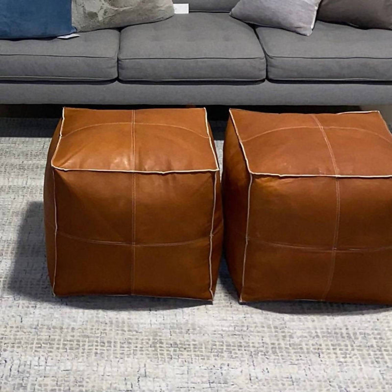 Moroccan Square Pouf Coffee Table, Set Of 2