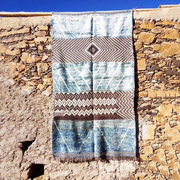 Pastel Blue and Brown Moroccan Rug-Coopérative Bakiz-MyTindy
