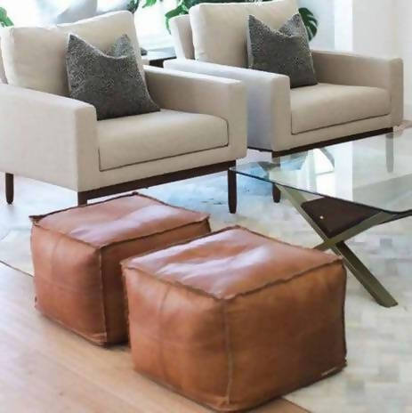 Moroccan Square Pouf Coffee Table, Set Of 2