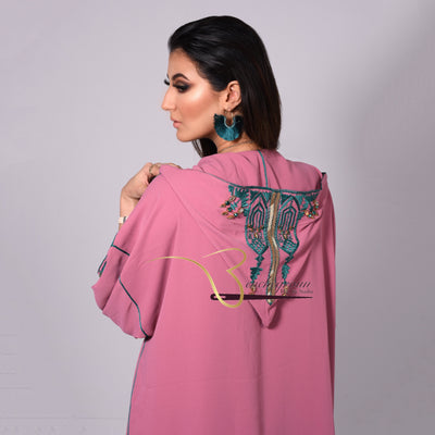 Dark Pink Embroidered Djellaba-Haute couture by Nadia Bencheqroun-MyTindy