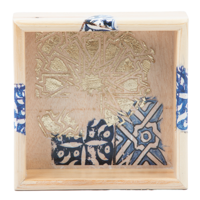 18 cm Wooden Tray with Printed Zelij Fragments-Artizainer-MyTindy