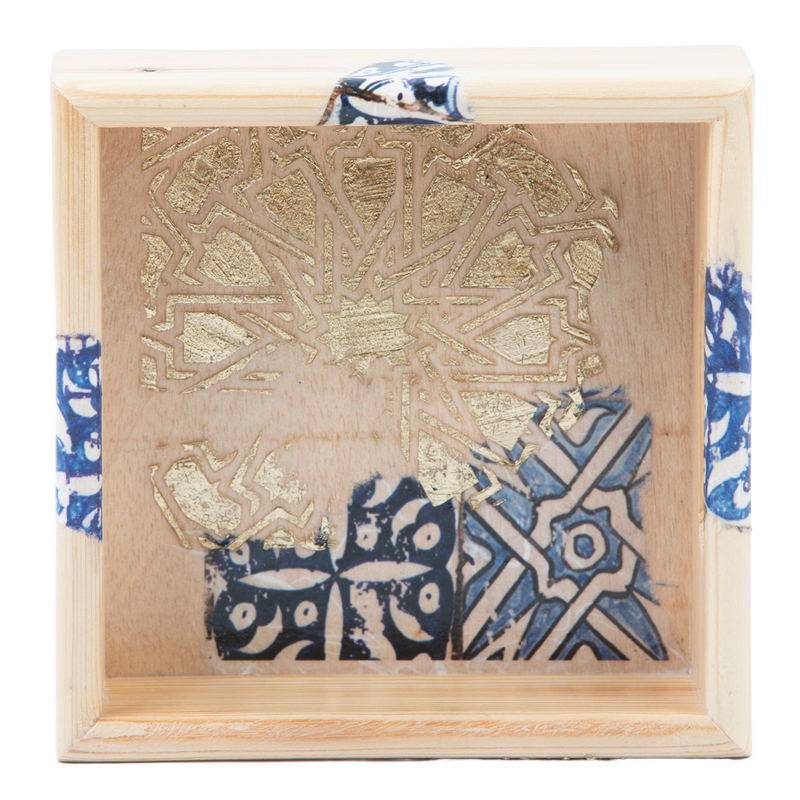18 cm Wooden Tray with Printed Zelij Fragments-Artizainer-MyTindy