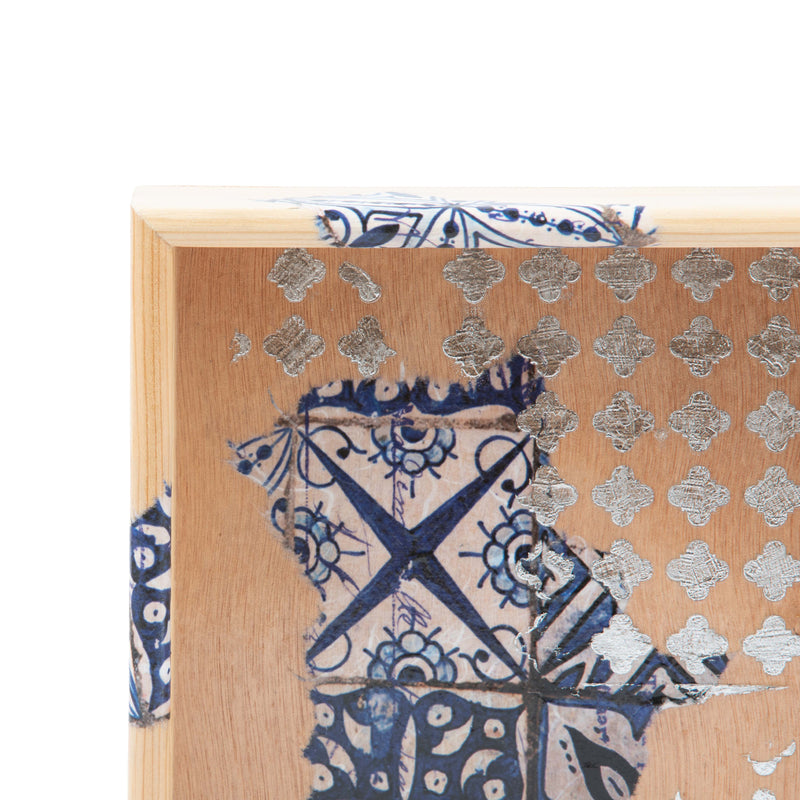27 cm Wooden Tray with Printed Zelij Fragments-Artizainer-MyTindy