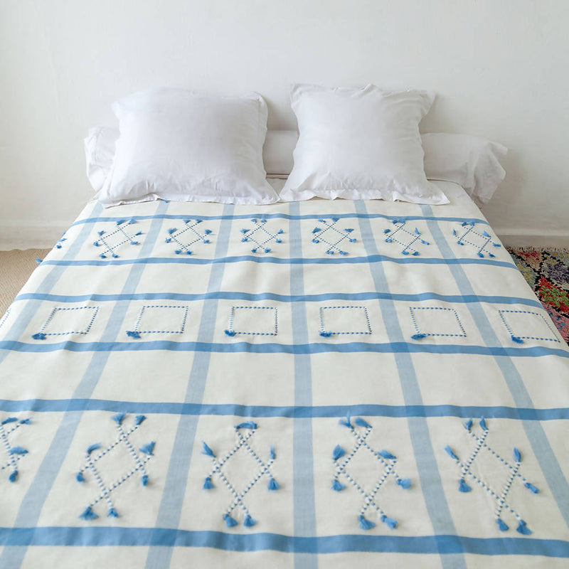 Moroccan Light Blue Bed Spread-Djebeli Tanger-MyTindy
