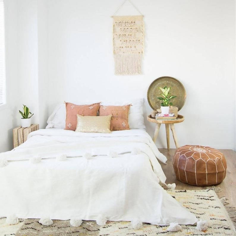 White Moroccan Blanket with Pompom