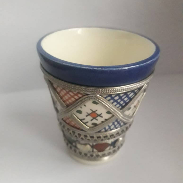 Blue Moroccan Ceramic Glass with White Metal-Youssef hamlili-MyTindy