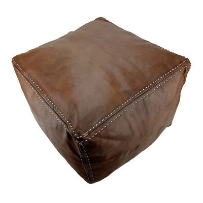Moroccan Leather Ottoman Square Footstool , Brown
