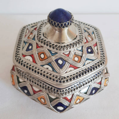 Orange and Red Moroccan Ceramic Sugar Jar with Metal-Youssef hamlili-MyTindy