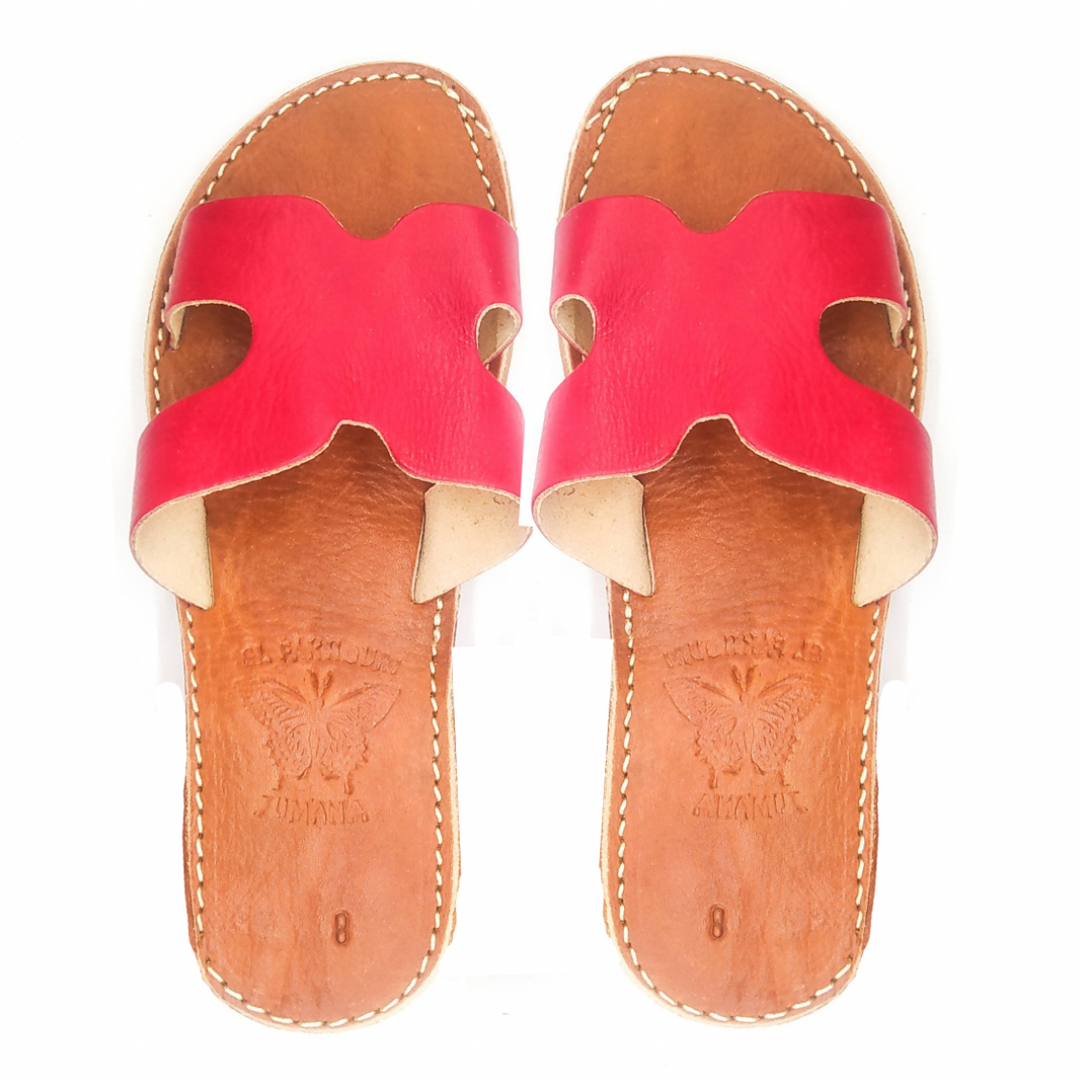 Pink Leather Sandales H Shaped