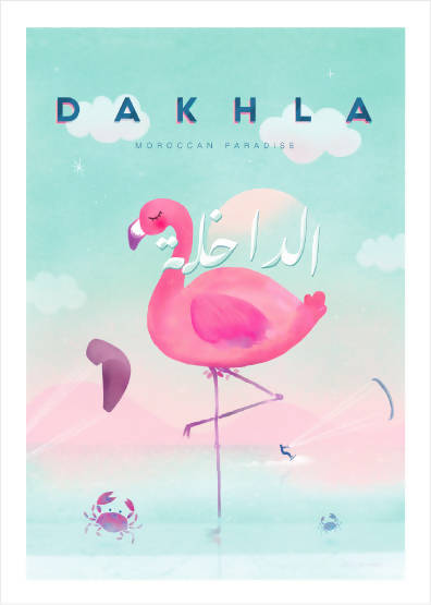 Pink Flamingo Dakhla by Lamia Studio - Poster
