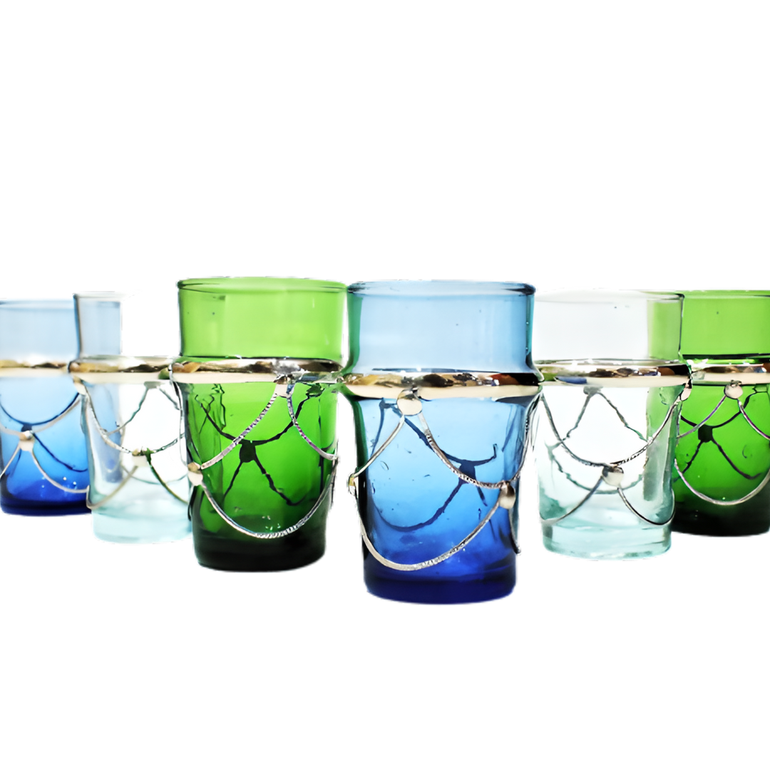 Traditional Moroccan Tea Glasses With Metal Holders﻿, Set Of 6