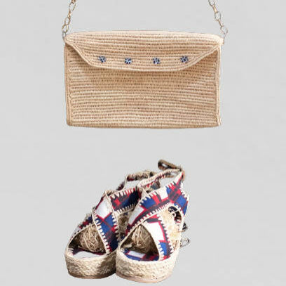 Set of Jute and Wax Sandals & Clutch