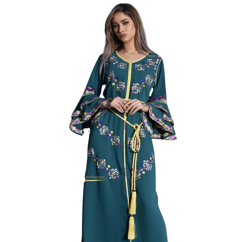Pigeon Blue Embroidered Kaftan-Haute couture by Nadia Bencheqroun-MyTindy