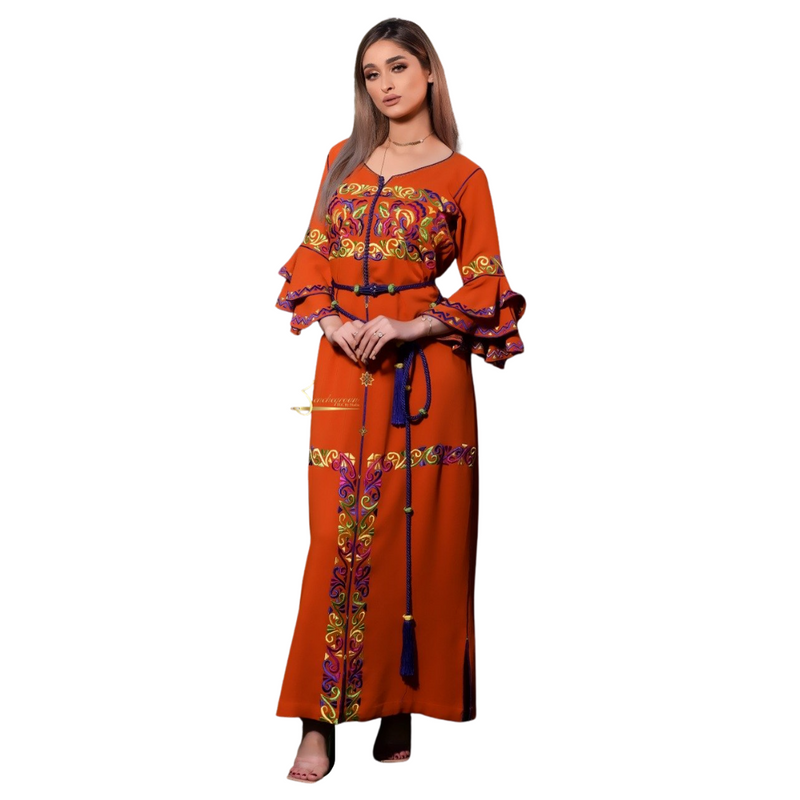 Orange Embroidered Kaftan-Haute couture by Nadia Bencheqroun-MyTindy