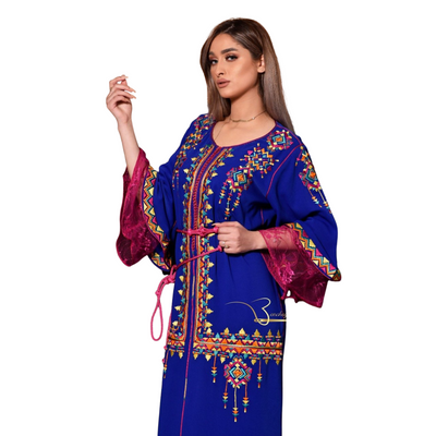 Pink and Blue Embroidered Kaftan-Haute couture by Nadia Bencheqroun-MyTindy