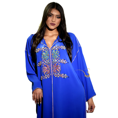 Blue Beaded Djellaba-Haute couture by Nadia Bencheqroun-MyTindy