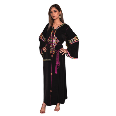 Black and Purple Embroidered Kaftan-Haute couture by Nadia Bencheqroun-MyTindy
