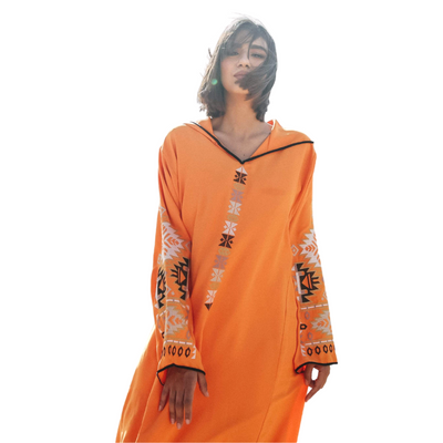 Orange Djellaba Moroccan Dress-Yass and Yass-MyTindy
