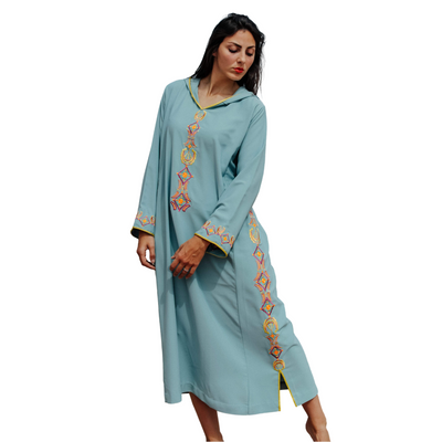 Light Blue and Yellow Djellaba Moroccan Dress-Yass and Yass-MyTindy