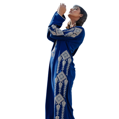 Silver and Blue Djellaba Moroccan Dress-Yass and Yass-MyTindy