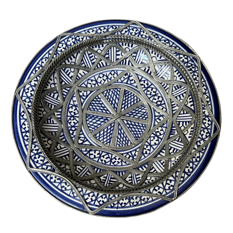 Blue Vintage Moroccan Deep Dish with Metal