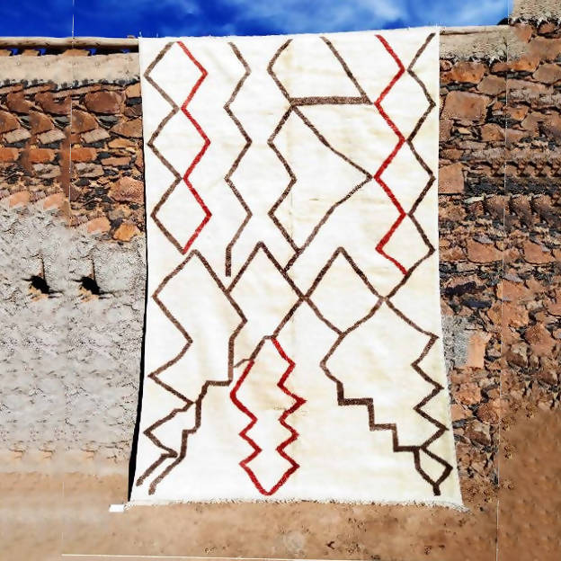 Brown, Red & White Beni Ourain Moroccan Rug-Coopérative Bakiz-MyTindy