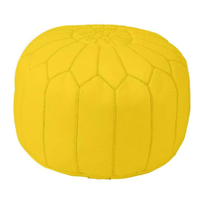 Round Leather Moroccan Pouf , Yellow Color-Moroccan Handicraft-MyTindy
