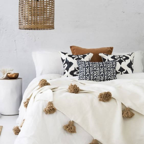 White plaid with camel tassels-Museo Home-MyTindy