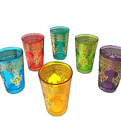 Set of 6 Traditional Moroccan Tea Glass - Multicolor
