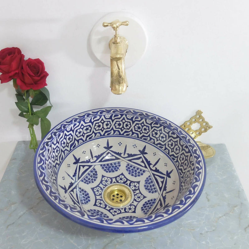Blue and White Ceramic Moroccan Sink Bowl