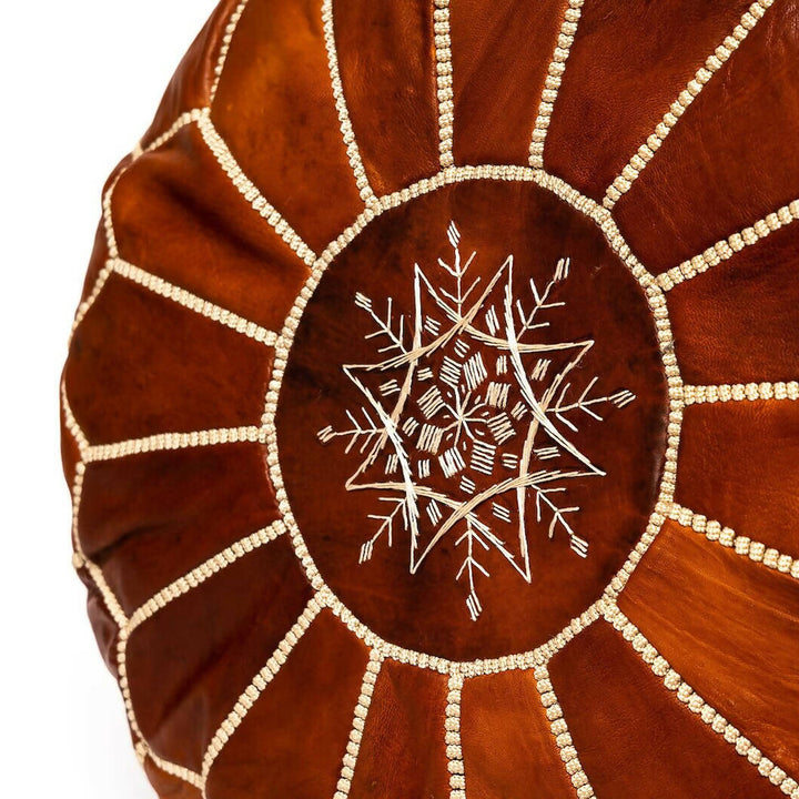 BROWN LEATHER MOROCCAN POUF