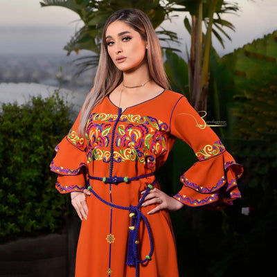 Orange Embroidered Kaftan-Haute couture by Nadia Bencheqroun-MyTindy