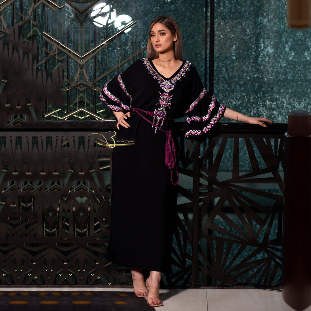 Black Embroidered Kaftan-Haute couture by Nadia Bencheqroun-MyTindy