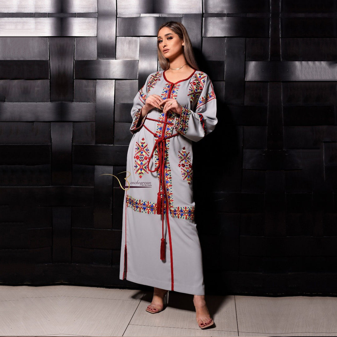 Mauve Embroidered Kaftan-Haute couture by Nadia Bencheqroun-MyTindy